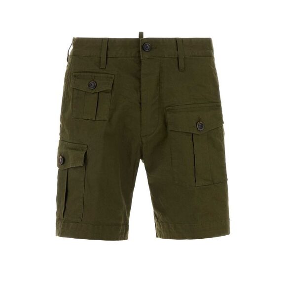 Dsquared Men Olive Green Stretch Cotton Sexy Cargo Bermuda Shorts